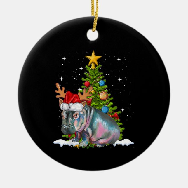 Ornamento De Cerâmica Hippo Fiona Christmas Tree Hippopotamus (Frente)