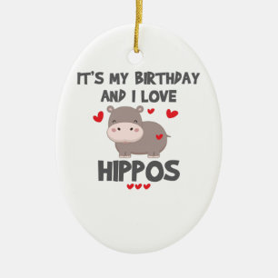 Ornamento De Cerâmica Hippo Lover É o meu aniversário e eu adoro Hippo