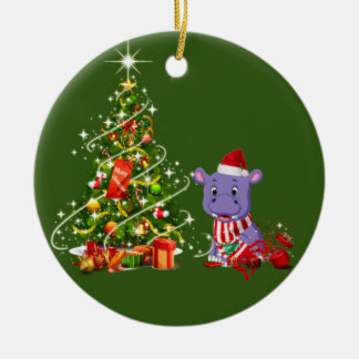 Ornamento De Cerâmica Hippo With Hat Scafts Christmas