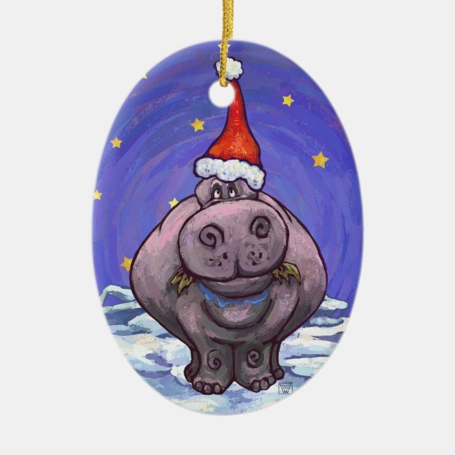 Ornamento De Cerâmica Hippopotamus Christmas (Frente)