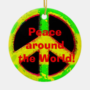 Ornamento De Cerâmica Hippy Peace Sign Retro Art