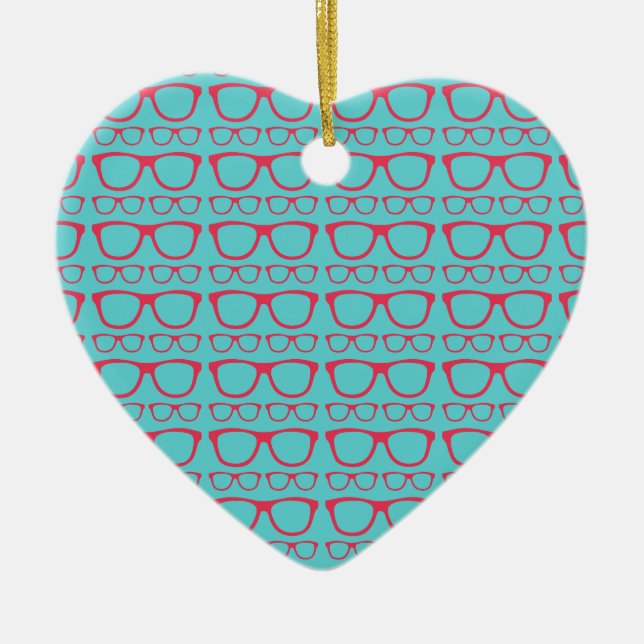 Ornamento De Cerâmica Hipster de Eyeglass Retro Cute (Frente)