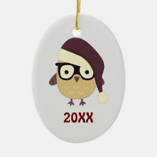 Ornamento De Cerâmica Hipster Papai noel Coruja
