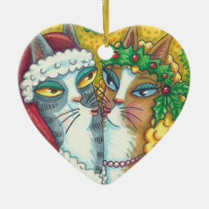 ORNAMENTO DE CERÂMICA HISS N' FITZ BEIJANDO GATOS, PAPAIS NOEIS DE ARNAM