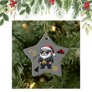 Ornamento De Cerâmica Ho Ho Feliz Gangster de Natal na Cinza