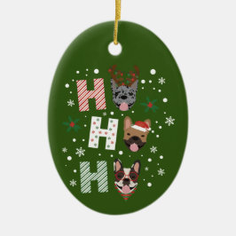 Ornamento De Cerâmica Ho Ho Ho Buldogue Francês Feliz Natal