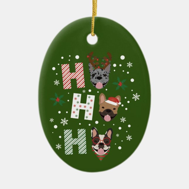 Ornamento De Cerâmica Ho Ho Ho Buldogue Francês Feliz Natal (Frente)