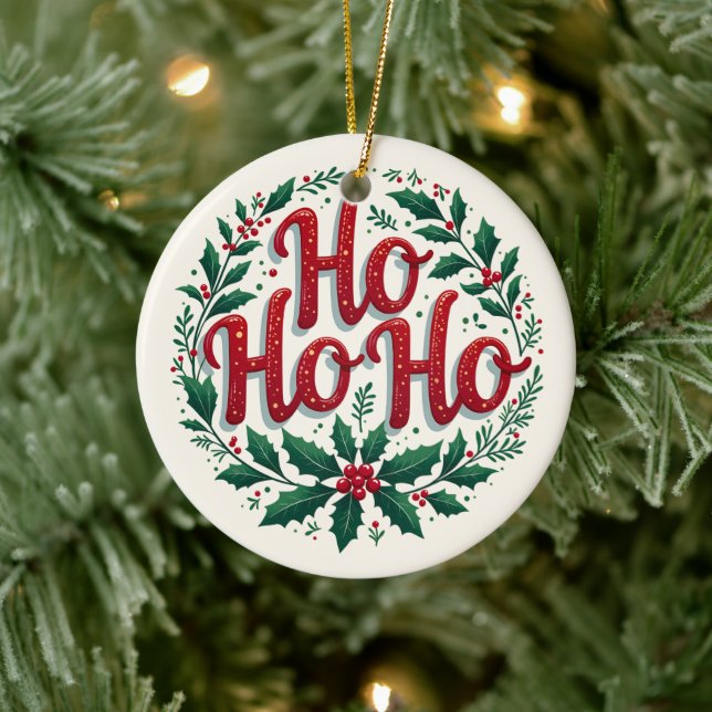 Ornamento De Cerâmica Ho Ho Ho Christmas Wreath Typography Design (Árvore)