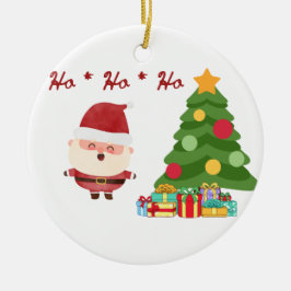 Ornamento De Cerâmica Ho, Ho, Ho com Papai Noel e Árvore em um