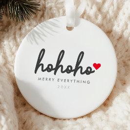 Ornamento De Cerâmica Ho Ho Ho | Coração de Natal Moderno Minimalista