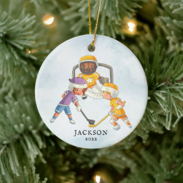 Ornamento De Cerâmica Hockey Boy Personalizado Natal