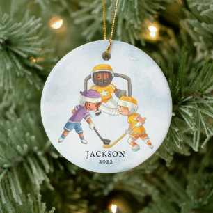 Ornamento De Cerâmica Hockey Boy Personalizado Natal
