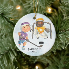 Ornamento De Cerâmica Hockey Boy Personalizado Natal