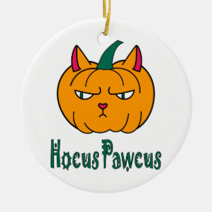 Ornamento De Cerâmica Hocus pawcus Halloween abóbora gengibre magia