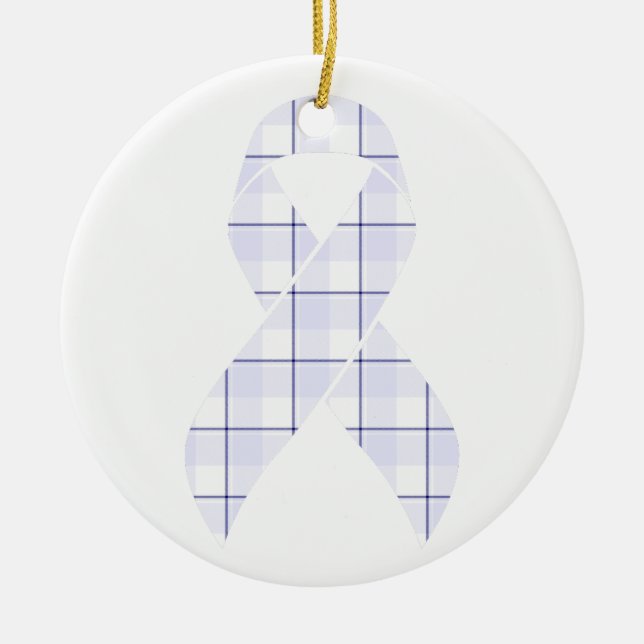 Ornamento De Cerâmica Hodgkin's Lymphoma Awareness Plaid Lavender Ribbon (Frente)