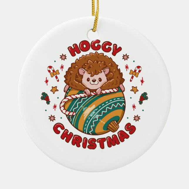Ornamento De Cerâmica Hoggy Christmas Hedgehog (Frente)