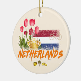Ornamento De Cerâmica Holanda Vintage Holland Flag e Dutch Tulip