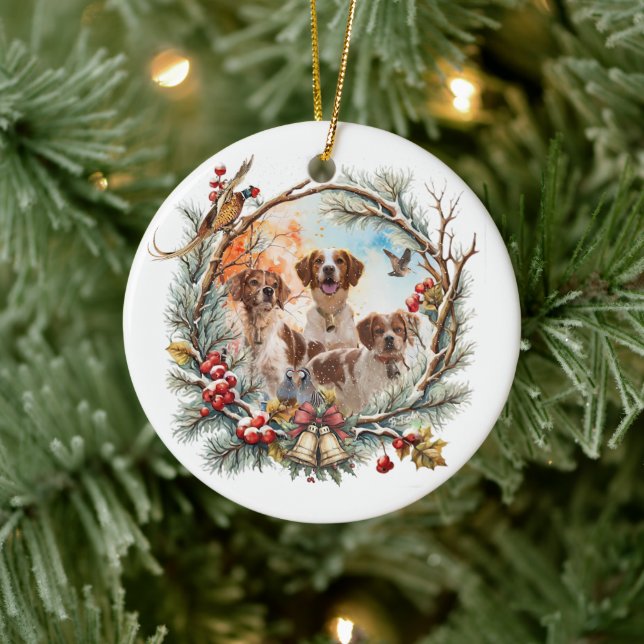 Ornamento De Cerâmica  Holiday Cheer With a Brittany Spaniel (Árvore)