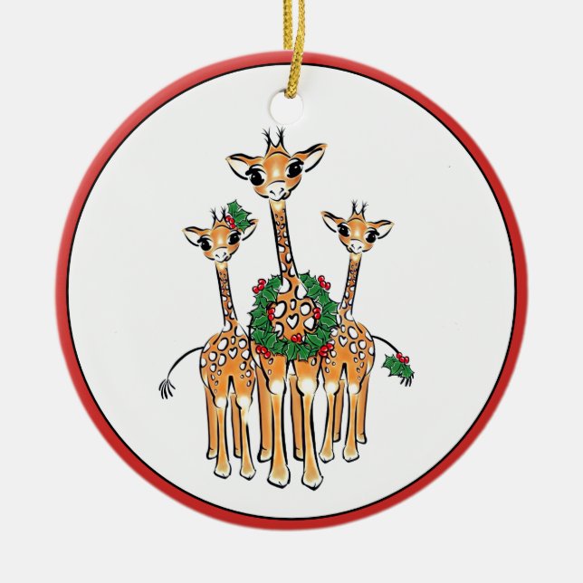 Ornamento De Cerâmica Holiday Girafes (Frente)