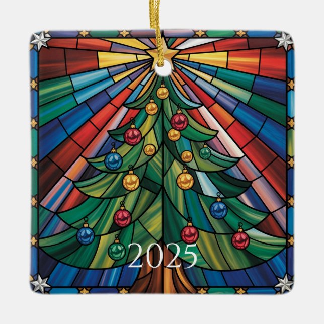 Ornamento De Cerâmica Holiday Stained Glass Artwork (Frente)
