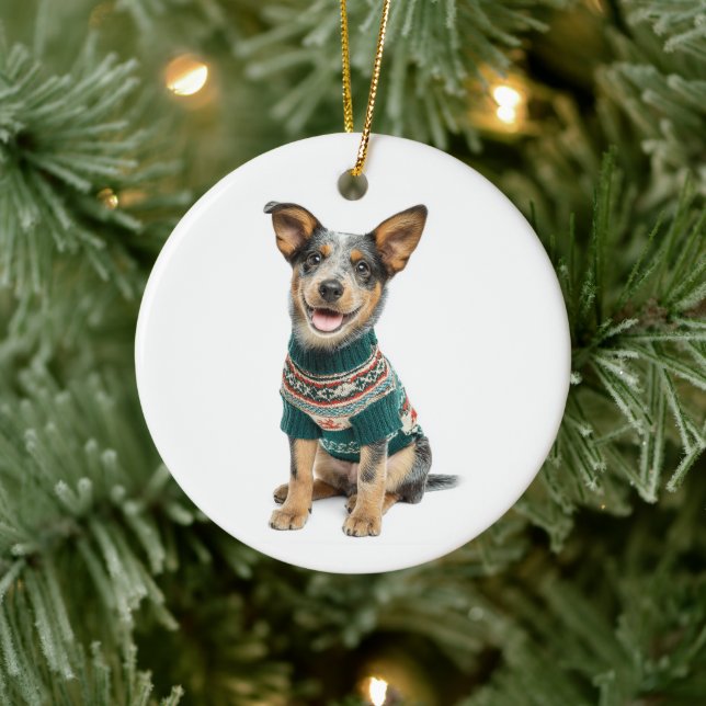 Ornamento De Cerâmica Holiday Sweater Cattle Dog (Árvore)