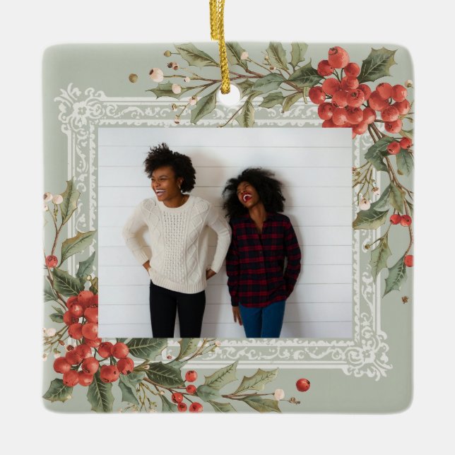 Ornamento De Cerâmica Holly Berry Mistletoe Christmas Best Friend (Frente)