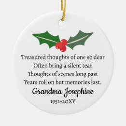 Ornamento De Cerâmica Holly Christmas Memorial Personalised Photo