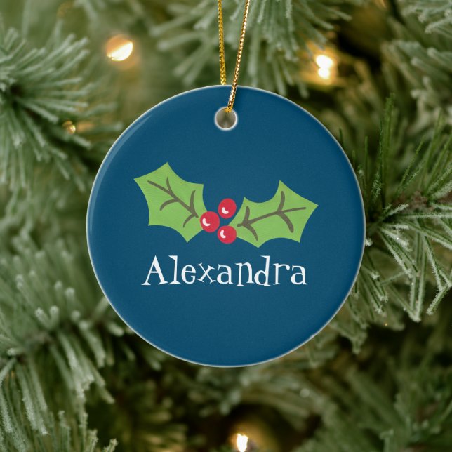 Ornamento De Cerâmica Holly e Berries personalizados (Árvore)