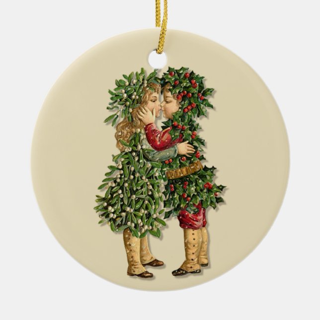 Ornamento De Cerâmica Holly e Mistletoe Kids Ornament (Frente)
