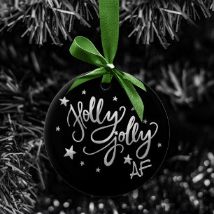 Ornamento De Cerâmica Holly Jolly AF Manuscrito De Folha De Silver Fau