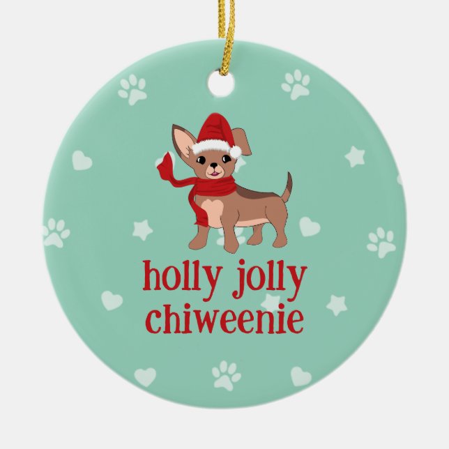 Ornamento De Cerâmica holly jolly Chiweenie (Frente)