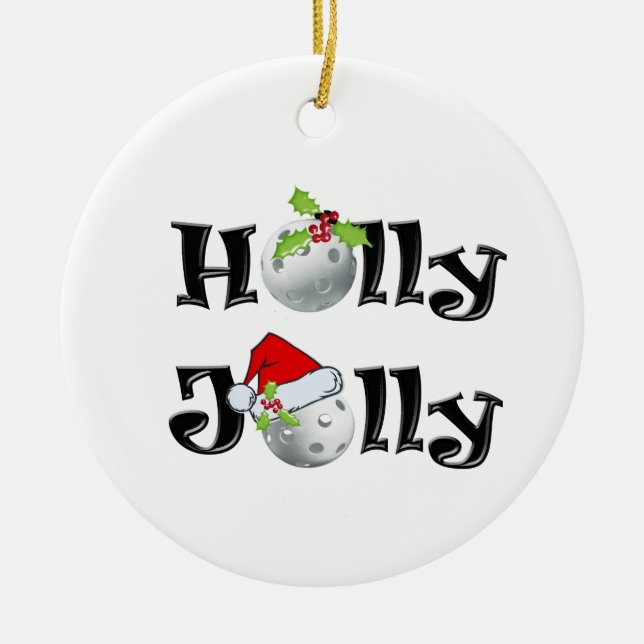 Ornamento De Cerâmica Holly Jolly Pickleball (Frente)