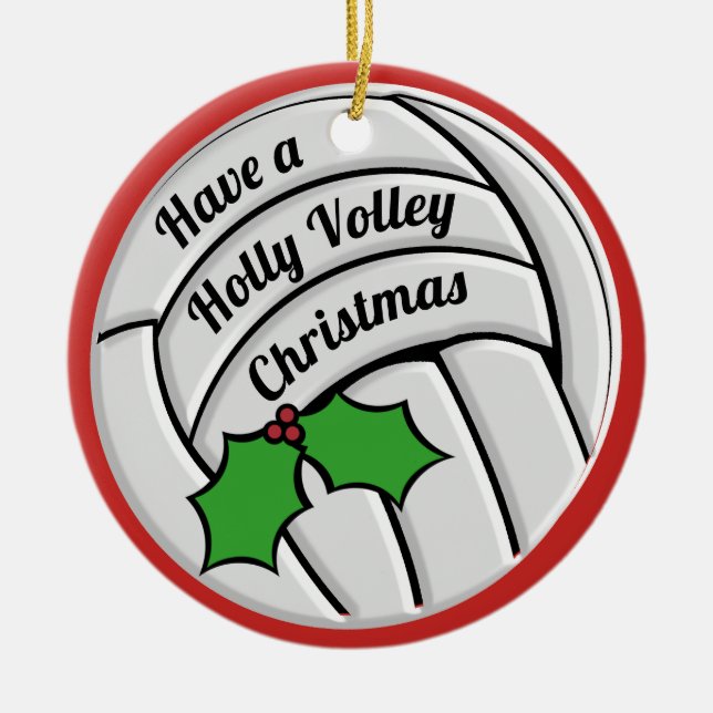 Ornamento De Cerâmica Holly Volley Christmas Voleibol (Frente)