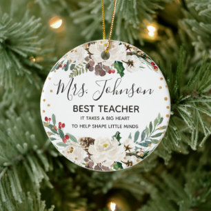 Ornamento De Cerâmica Holly Winter Best Teacher Ornament