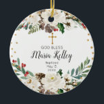 Ornamento De Cerâmica Holly Winter Floral Personalised Girl Baptism<br><div class="desc">Holly Winter Floral Personalizada Girl Ornament</div>