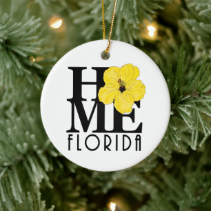 Ornamento De Cerâmica HOME Florida Yellow Hibiscus