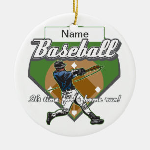Ornamento De Cerâmica Home run personalizado do basebol