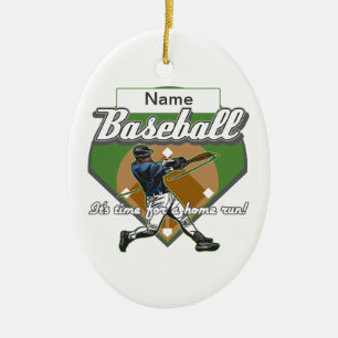 Ornamento De Cerâmica Home run personalizado do basebol