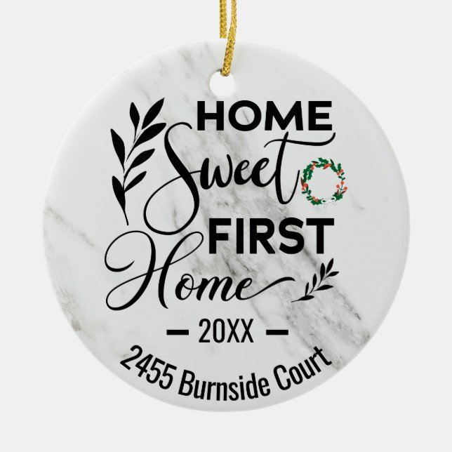 Ornamento De Cerâmica Home Sweet First Home 2022 Endereço Personalizado (Frente)