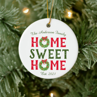Ornamento De Cerâmica Home Sweet Home Wreath Holiday Ornament