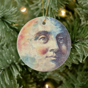 Ornamento De Cerâmica Homem Celestial na Lua - Arte em Aquarela
