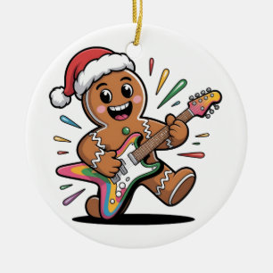 Ornamento De Cerâmica Homem de Biscoito de Gengibre Tocando Guitarra Elé