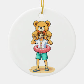 Ornamento De Cerâmica Homem de Desenho Animado Fofo com Urso de Pelúcia