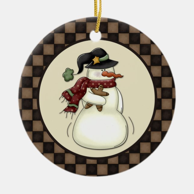 Ornamento De Cerâmica Homem de Gingerpão Primitivo de Snowman (Frente)