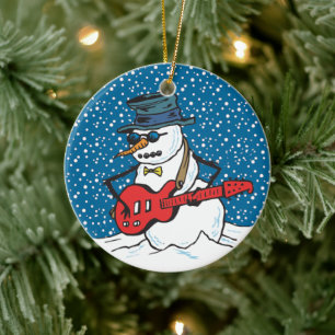 Ornamento De Cerâmica Homem De Neve Vestindo Óculos De Sol E Chapéu To