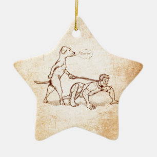 Ornamento De Cerâmica "Homem de passeio do cão do menino fácil"