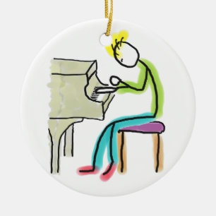 Ornamento De Cerâmica Homem do Bastão Tocando Piano