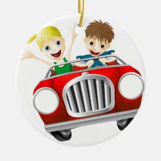 Ornamento De Cerâmica Homem e mulher dos desenhos animados no carro