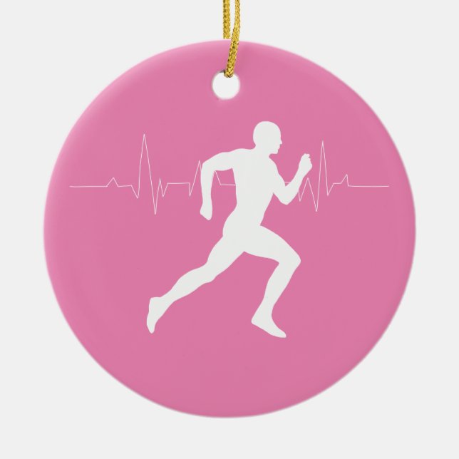 Ornamento De Cerâmica Homem Runners Silhouette em Fundo Rosa (Frente)