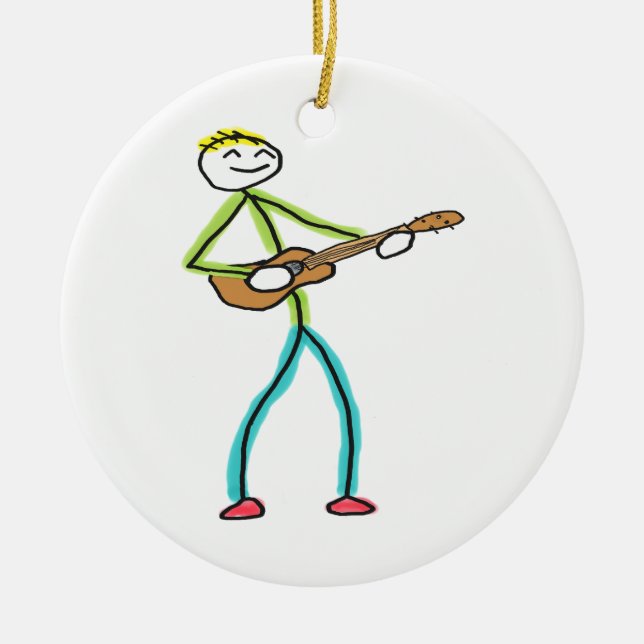 Ornamento De Cerâmica Homem Tocando Ukulele (Frente)